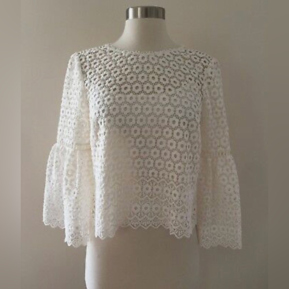 J. CREW Daisylace Bell-sleeve Top Blouse Ivory. Size 10P.